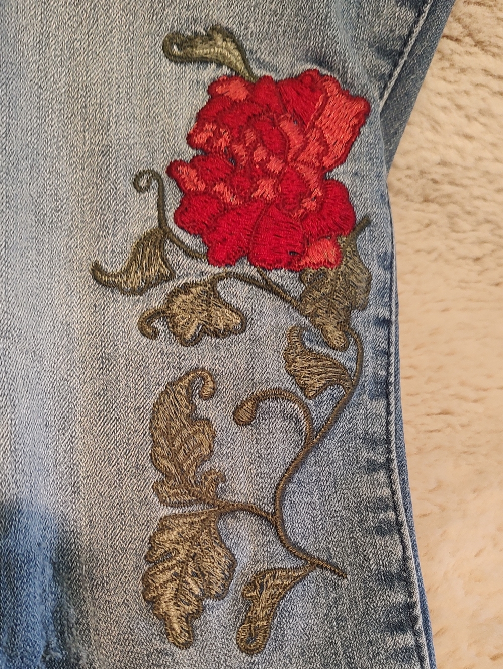 Vintage America Light Blue Jeans with Red Floral Embroidery - Picture 4 of 7